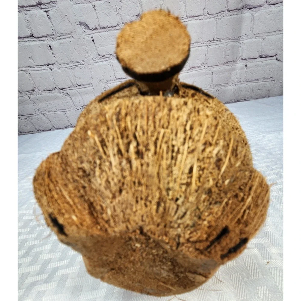 Vintage Hand Carved Coconut Gorilla Wearing Hat & Smoking Pipe Figurine Aruba
